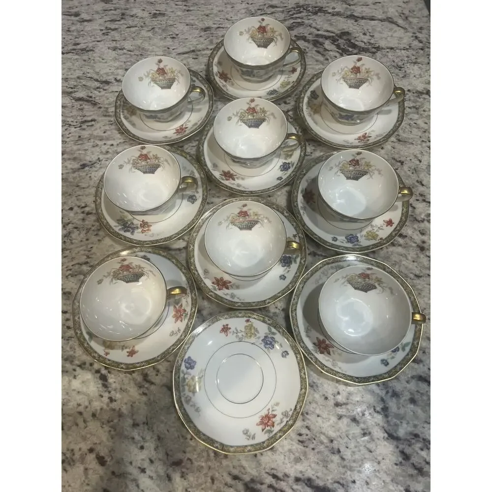 Haviland‎ Limoges Coromandel Cup & Saucer Coffee Tea Floral Basket Gold Trim